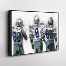 Load image into Gallery viewer, Troy Aikman, Michael Irvin & Emmitt Smith Canvas Art - Dallas Cowboys Wall Decor