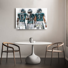 Load image into Gallery viewer, Jalen Hurts, A.J. Brown &amp; Saquon Barkley Canvas Art – Philadelphia Eagles Wall Decor
