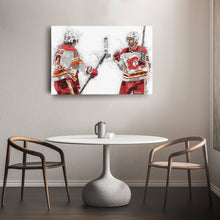 Load image into Gallery viewer, Johnny Gaudreau &amp; Elias Lindholm Canvas Art – Calgary Flames Wall Decor
