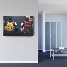 Load image into Gallery viewer, Michael Jordan &amp; LeBron James Canvas – Lakers vs Bulls Wall Art
