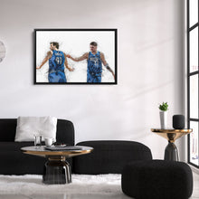 Load image into Gallery viewer, Luka Doncic &amp; Dirk Nowitzki Canvas Art – Dallas Mavericks Wall Decor
