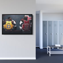 Load image into Gallery viewer, Michael Jordan &amp; LeBron James Canvas – Lakers vs Bulls Wall Art
