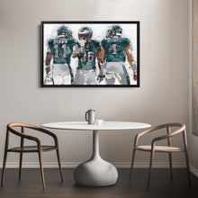 Load image into Gallery viewer, Jalen Hurts, A.J. Brown &amp; Saquon Barkley Canvas Art – Philadelphia Eagles Wall Decor
