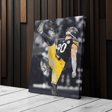 Load image into Gallery viewer, T.J. Watt Canvas Art – Steelers Celebration Wall Decor
