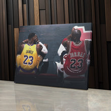 Load image into Gallery viewer, Michael Jordan &amp; LeBron James Canvas – Lakers vs Bulls Wall Art
