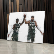 Load image into Gallery viewer, Giannis Antetokounmpo &amp; Damian Lillard Canvas Art – Milwaukee Bucks Wall Decor
