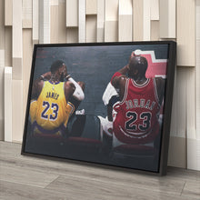 Load image into Gallery viewer, Michael Jordan &amp; LeBron James Canvas – Lakers vs Bulls Wall Art
