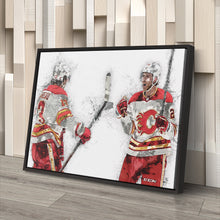Load image into Gallery viewer, Johnny Gaudreau &amp; Elias Lindholm Canvas Art – Calgary Flames Wall Decor
