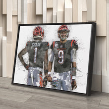Load image into Gallery viewer, Joe Burrow &amp; Ja&#39;Marr Chase Canvas Art – Cincinnati Bengals Wall Decor
