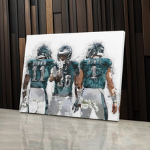 Load image into Gallery viewer, Jalen Hurts, A.J. Brown &amp; Saquon Barkley Canvas Art – Philadelphia Eagles Wall Decor
