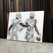 Load image into Gallery viewer, Tyreek Hill &amp; Jaylen Waddle Canvas Art – Miami Dolphins Wall Decor
