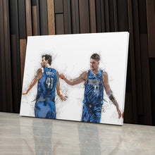 Load image into Gallery viewer, Luka Doncic &amp; Dirk Nowitzki Canvas Art – Dallas Mavericks Wall Decor
