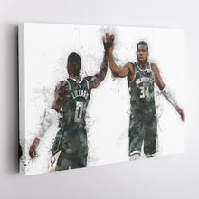 Load image into Gallery viewer, Giannis Antetokounmpo &amp; Damian Lillard Canvas Art – Milwaukee Bucks Wall Decor
