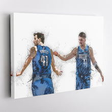 Load image into Gallery viewer, Luka Doncic &amp; Dirk Nowitzki Canvas Art – Dallas Mavericks Wall Decor
