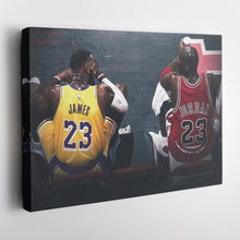 Load image into Gallery viewer, Michael Jordan &amp; LeBron James Canvas – Lakers vs Bulls Wall Art
