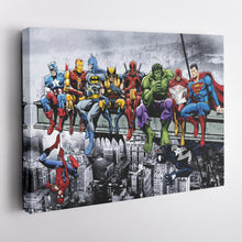 Load image into Gallery viewer, Superheroes Skyscraper Canvas – Marvel &amp; DC Wall Art for Kids
