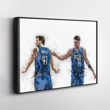 Load image into Gallery viewer, Luka Doncic &amp; Dirk Nowitzki Canvas Art – Dallas Mavericks Wall Decor
