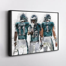 Load image into Gallery viewer, Jalen Hurts, A.J. Brown &amp; Saquon Barkley Canvas Art – Philadelphia Eagles Wall Decor
