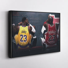 Load image into Gallery viewer, Michael Jordan &amp; LeBron James Canvas – Lakers vs Bulls Wall Art
