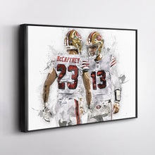 Load image into Gallery viewer, Christian McCaffrey &amp; Brock Purdy Canvas Art – San Francisco 49ers Wall Decor
