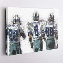 Load image into Gallery viewer, Troy Aikman, Michael Irvin &amp; Emmitt Smith Canvas Art - Dallas Cowboys Wall Decor

