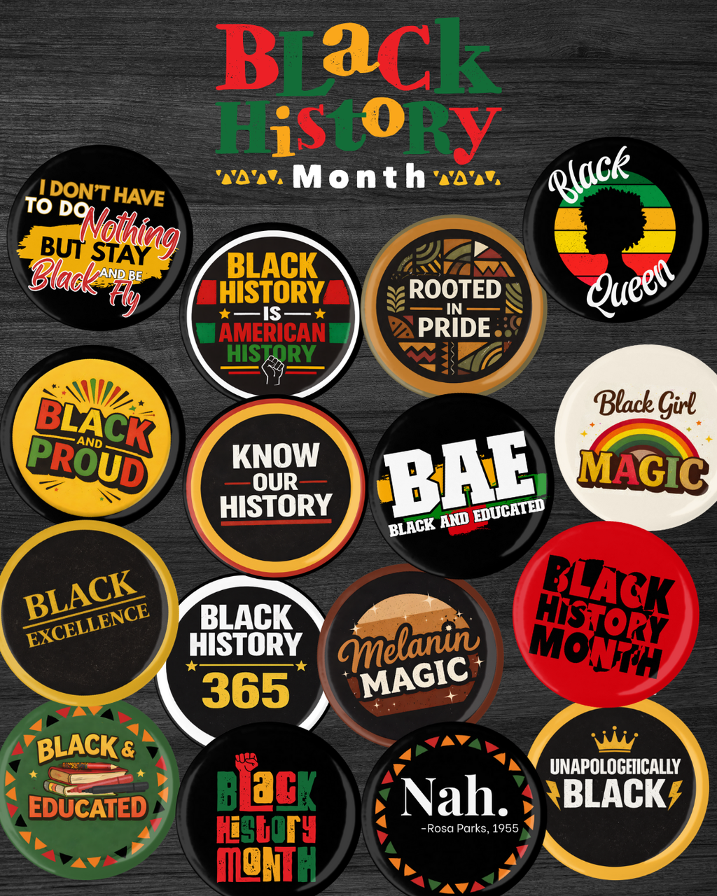 Black History Month Buttons