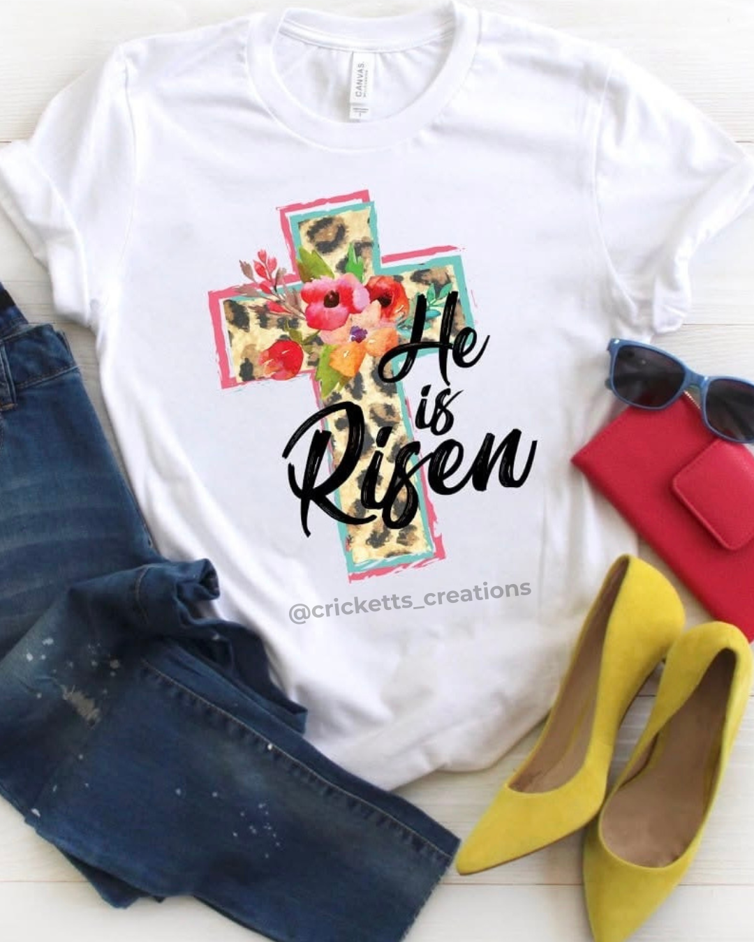 He Is Risen Floral Cross Shirt