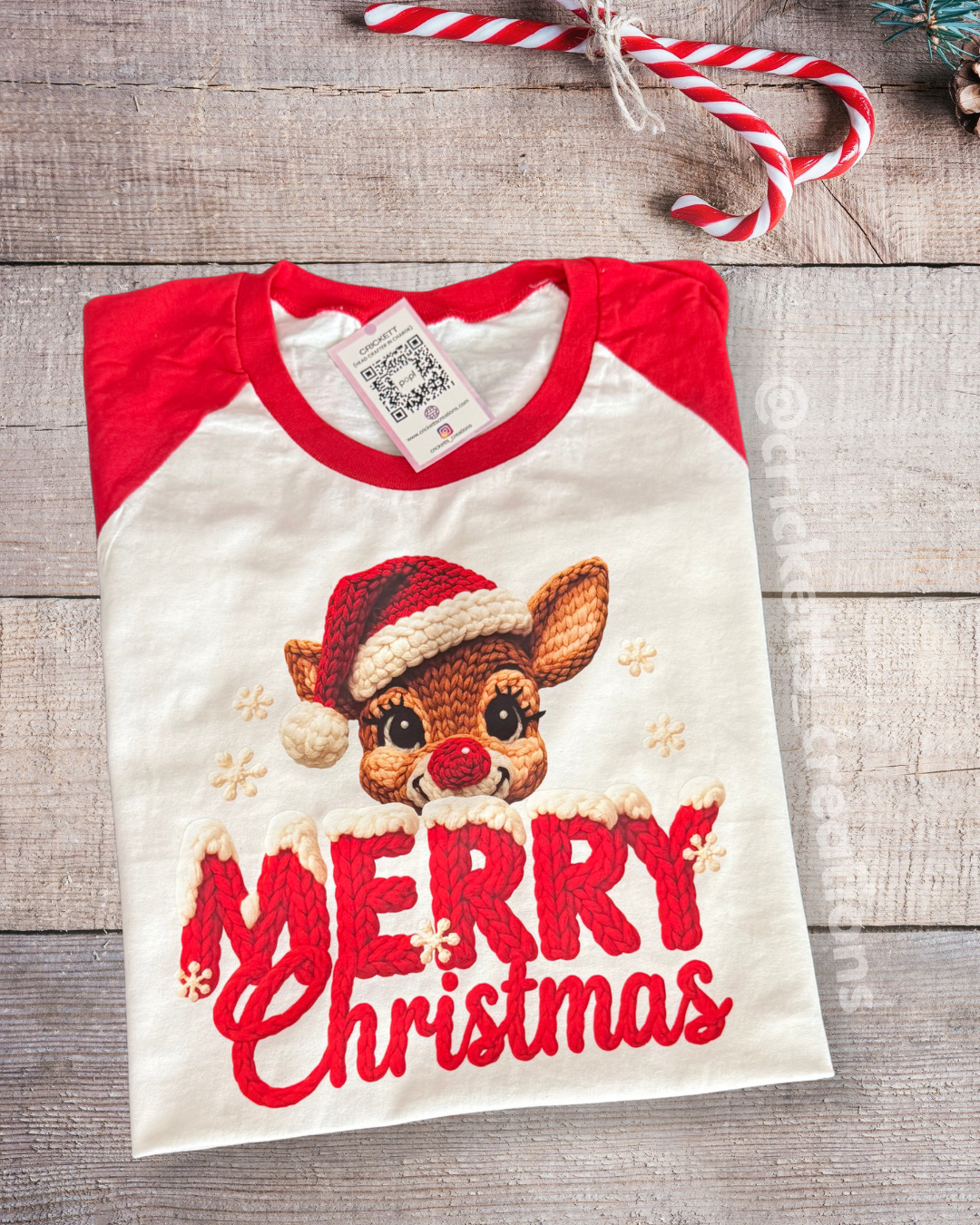 Cozy Knit Reindeer Merry Christmas Raglan Shirt