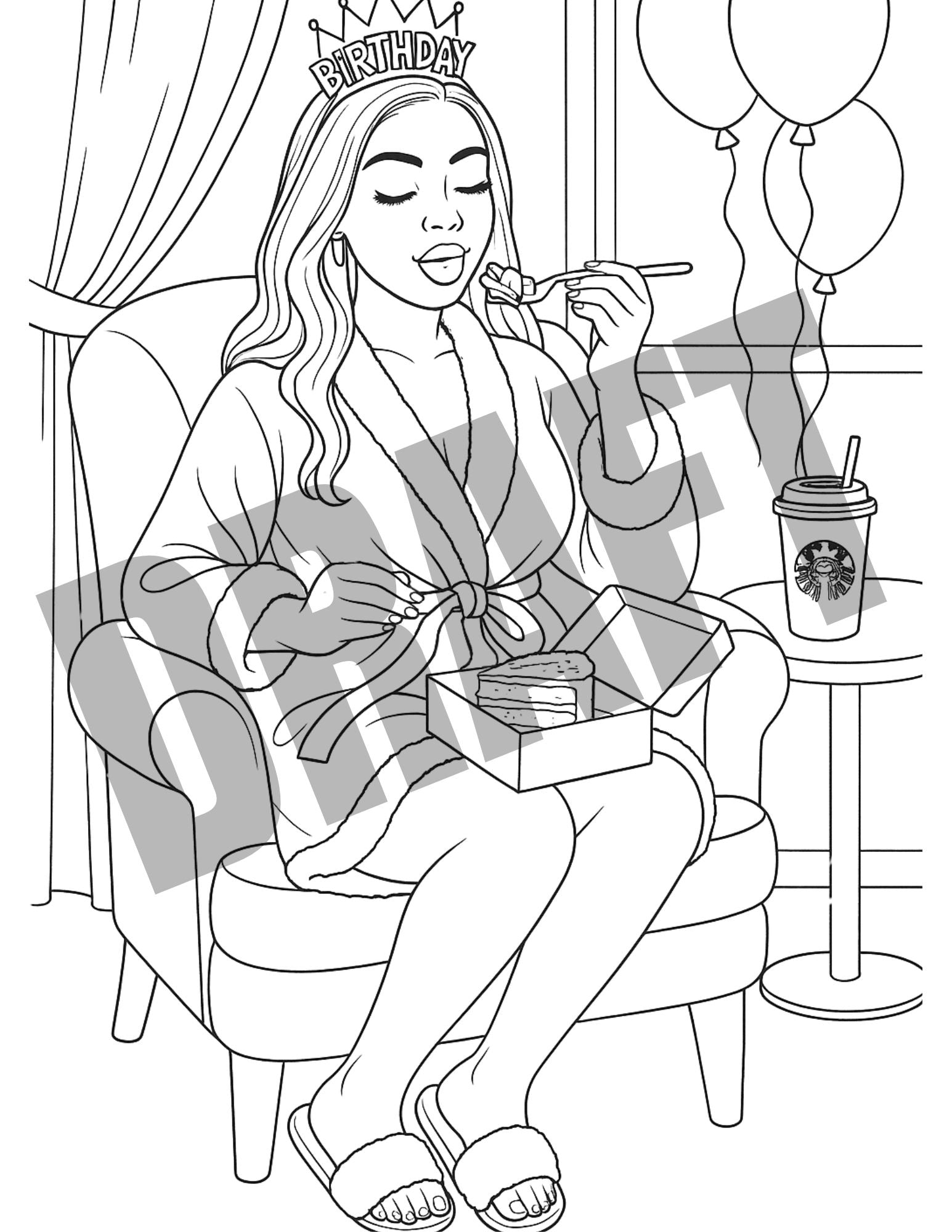 Cake & Confidence – Baddie Coloring Page | $1 Digital Download