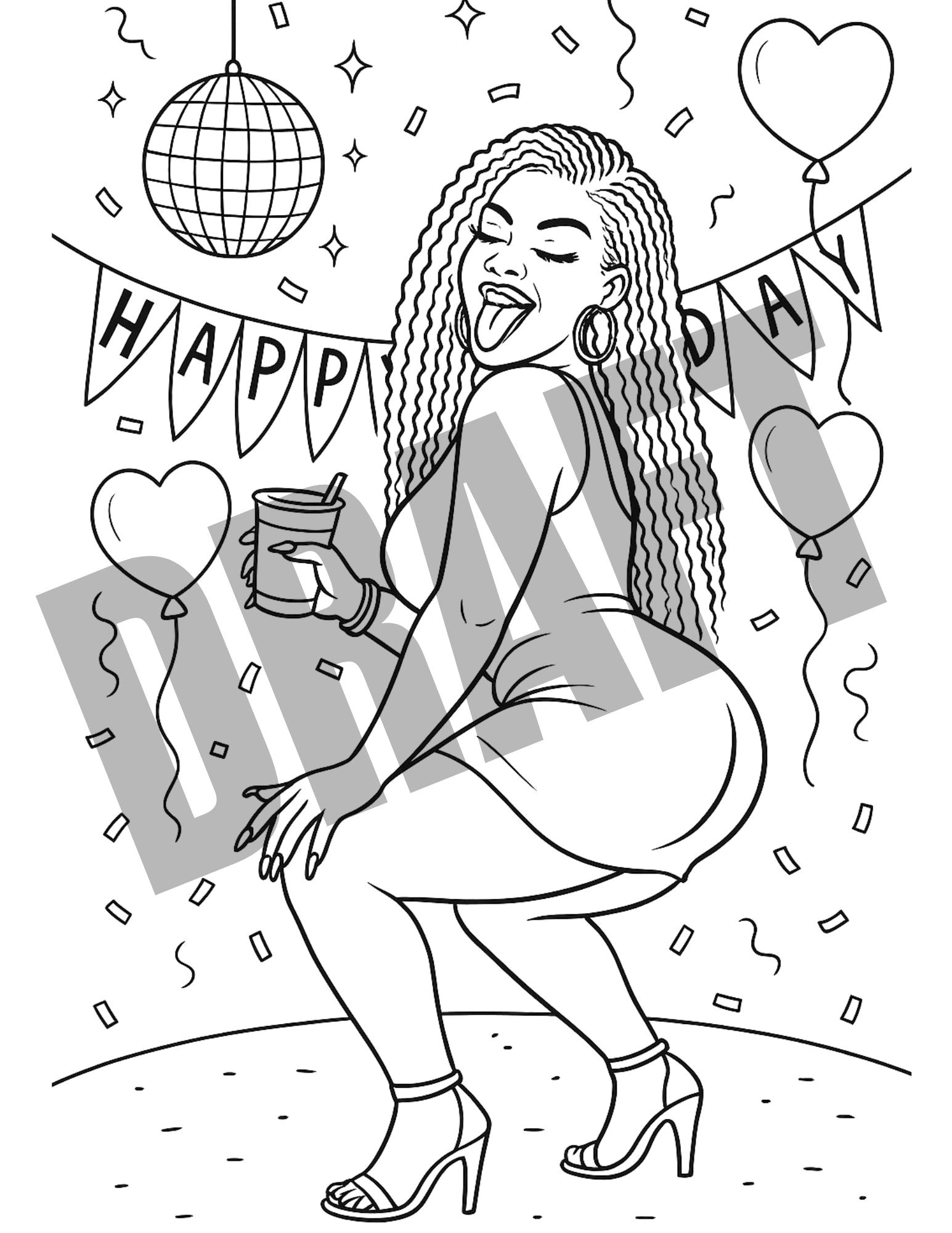 Birthday Baddie Duo- Coloring Pages | $1 Digital Download