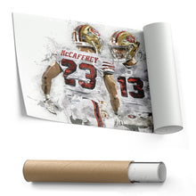 Load image into Gallery viewer, Christian McCaffrey &amp; Brock Purdy Canvas Art – San Francisco 49ers Wall Decor
