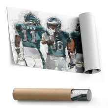 Load image into Gallery viewer, Jalen Hurts, A.J. Brown &amp; Saquon Barkley Canvas Art – Philadelphia Eagles Wall Decor
